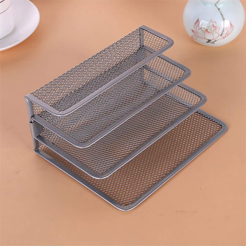 VANRA 2 Small Letter Sorters Desktop File Holder Organizer Metal Mesh with 3 Vertical Upright Compartments (2 Silver) - Image 3